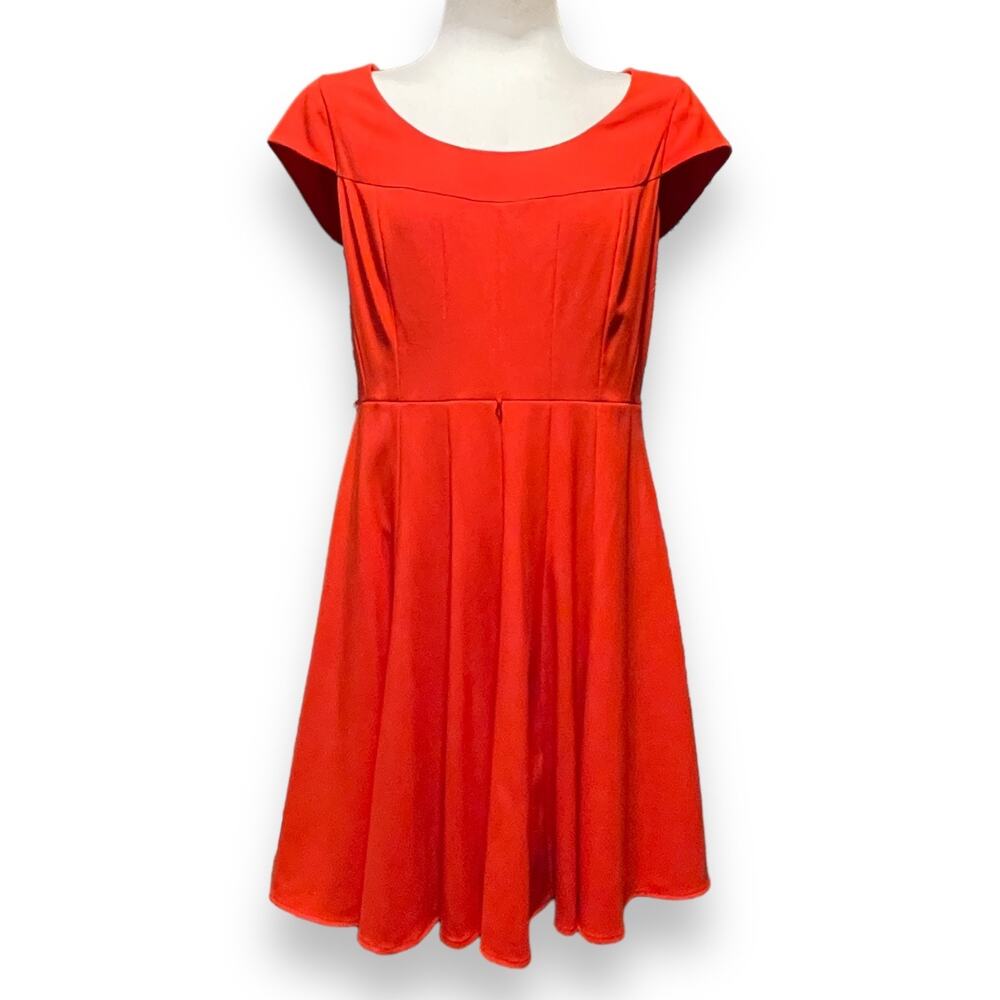 Calvin Klein Scoop Neck Cap Sleeve Pleated Dress Orange Red 12